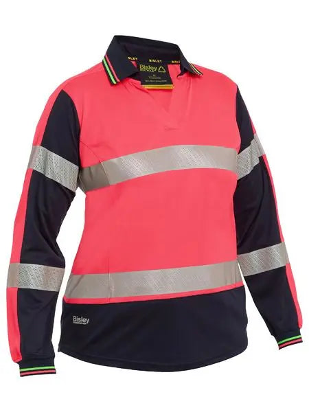 Bisley Women's Long Sleeve Taped Two Tone Hi Vis V-neck Polo Shirt BKL6225T Bisley Workwear